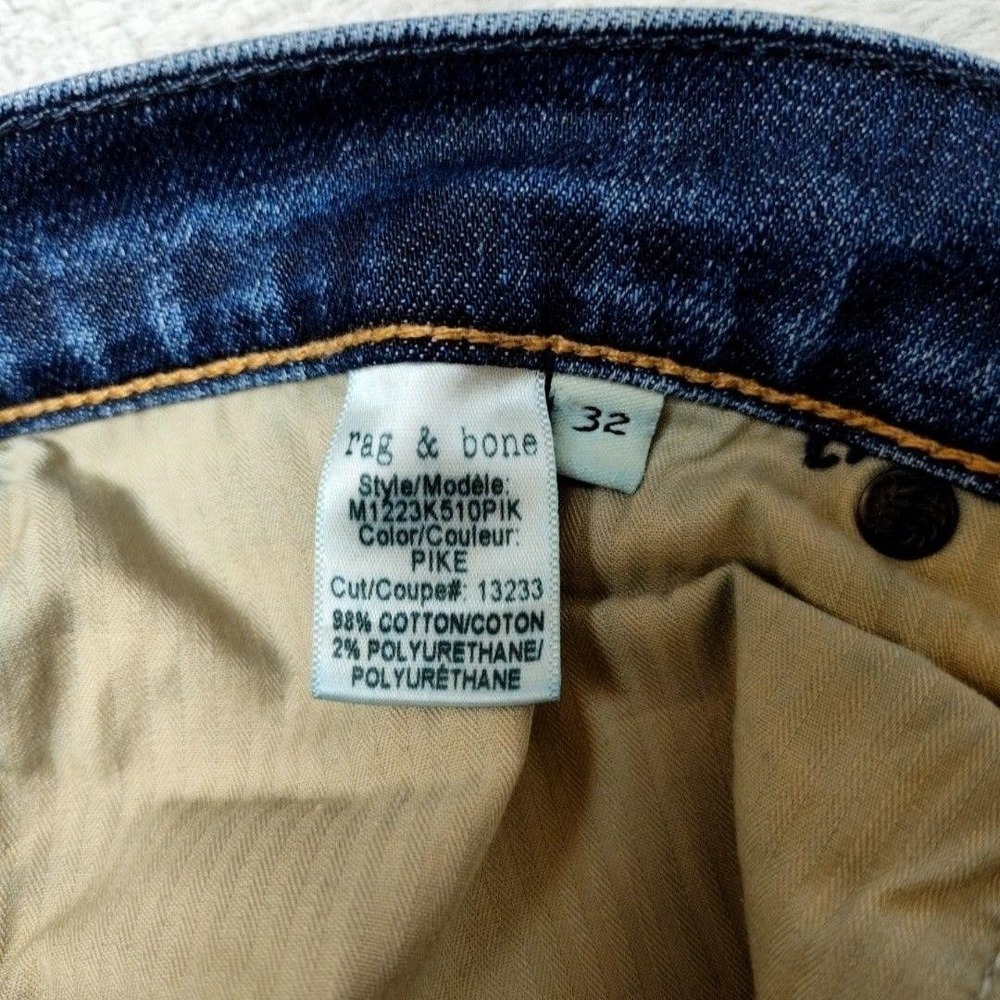 Rag & Bone Jeans Mens 32x34 Blue Slim Tapered Standard Distressed 5-Pocket HOLE - Picture 10 of 16
